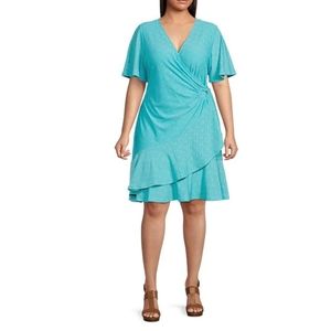 MICHAEL Michael Kors Plus Size Paisley Eyelet Knit Surplice V-Neck Short Flutter